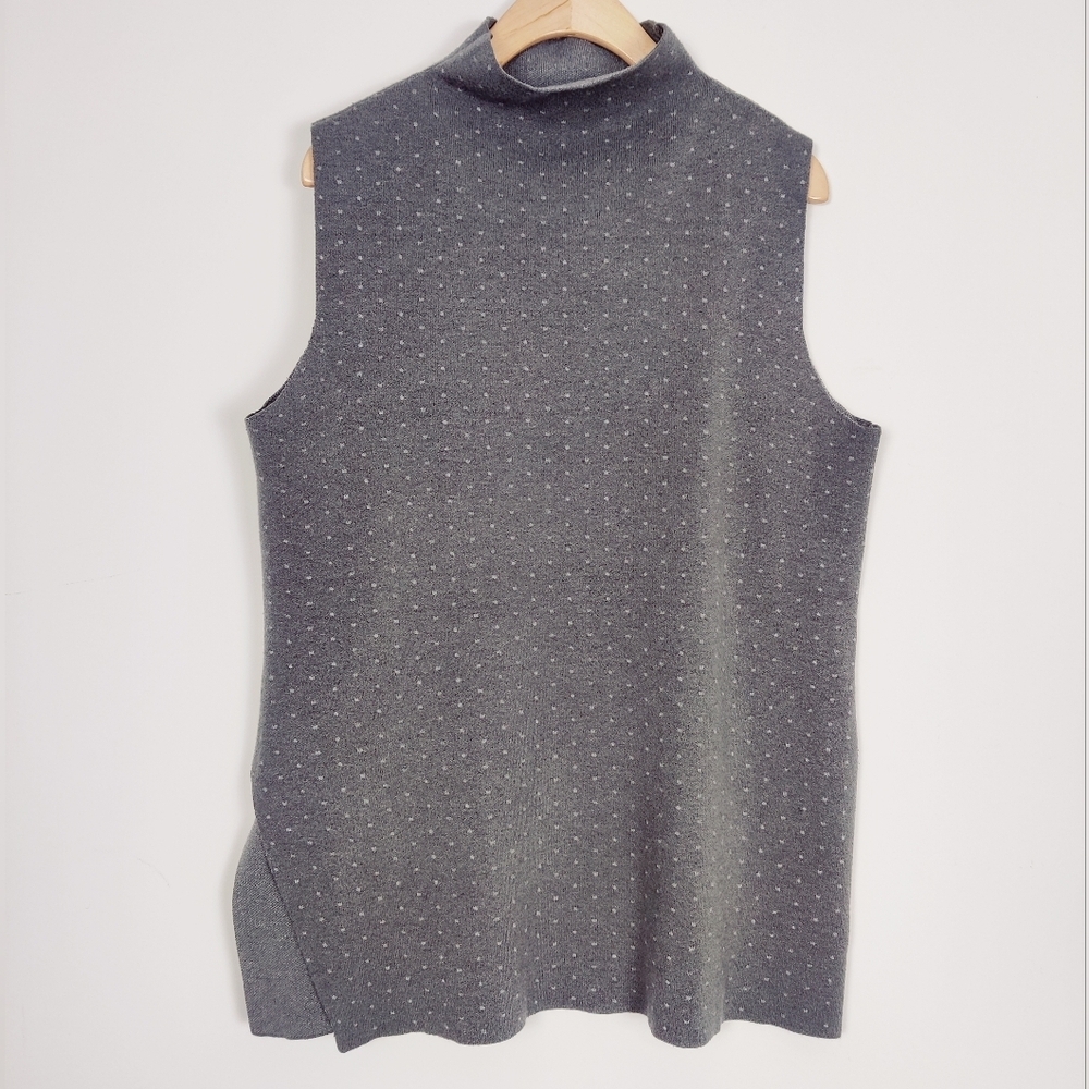 Nanette Lepore Women's Polka Dot Sweater Vest in Gray Size XL Mock Neck Wool